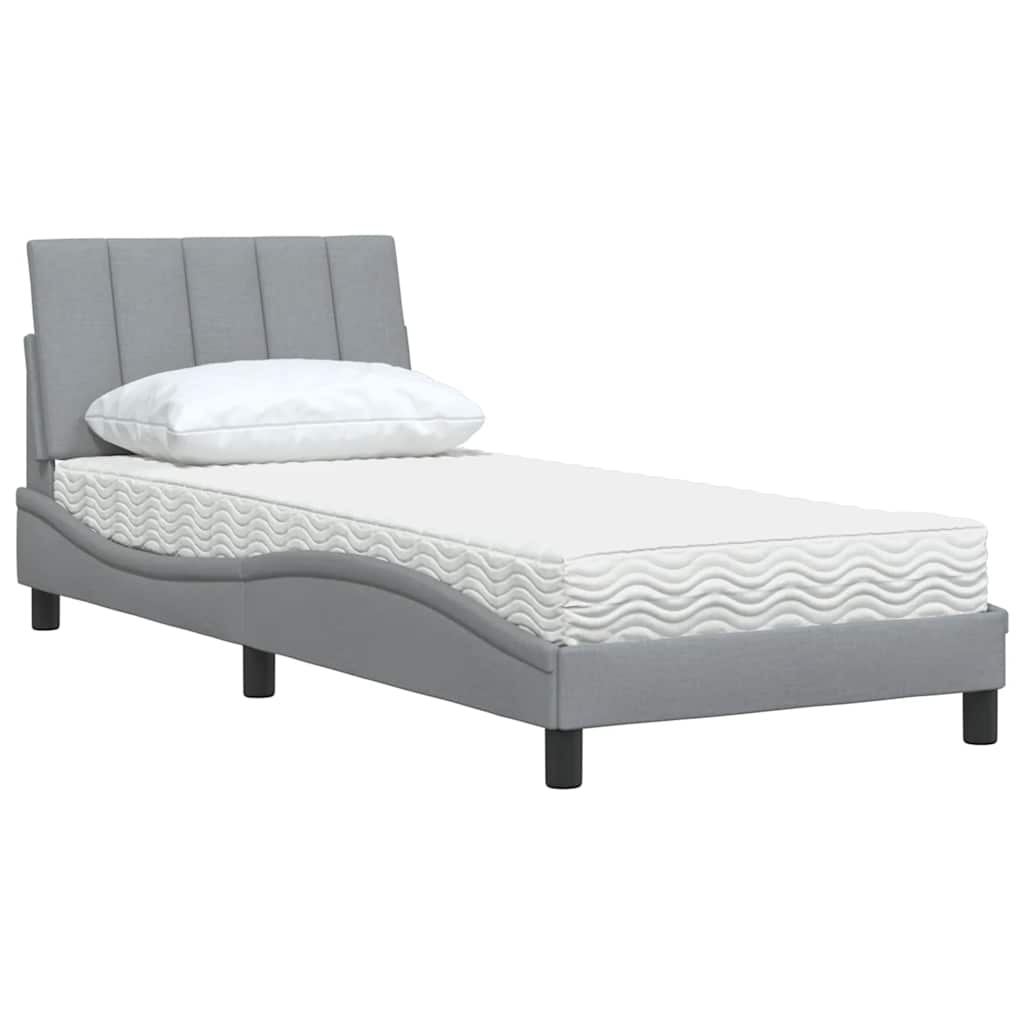 vidaXL Bett mit Matratze "Hanko" Hellgrau 90x200 cm Stoff