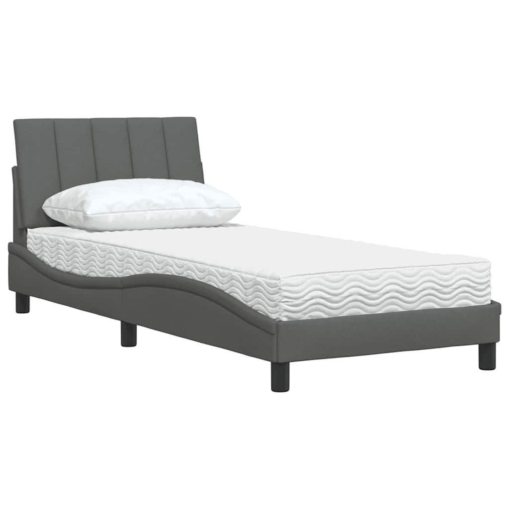vidaXL Lit avec matelas « Hanko » gris foncé 90x200 cm tissu