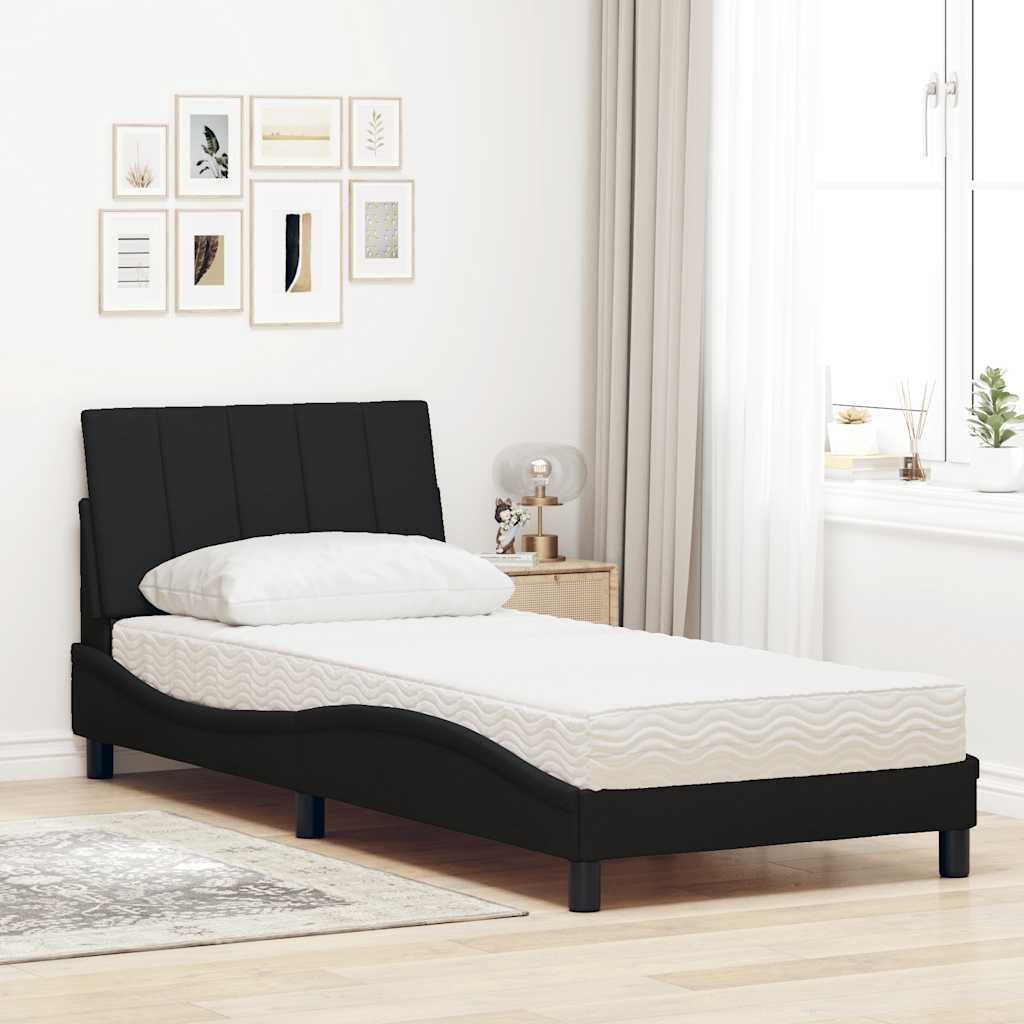 vidaXL Lit avec matelas "Hanko" Noir 90x200 cm Tissu