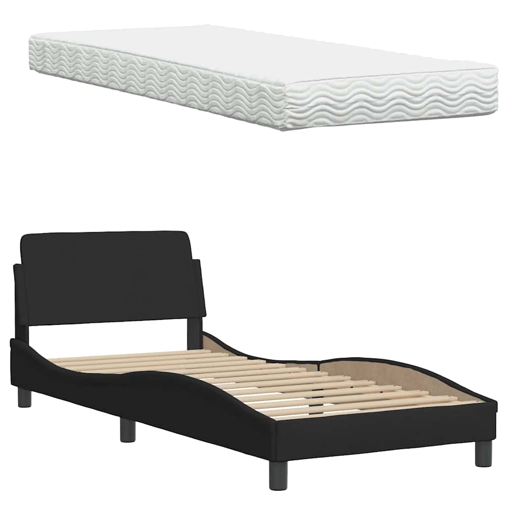 vidaXL Lit avec matelas "Hanko" Noir 90x200 cm Tissu