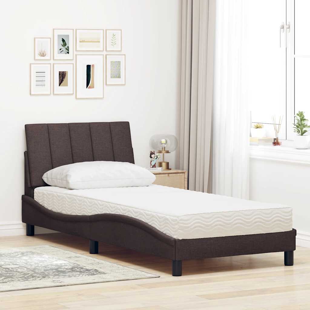 vidaXL Lit avec matelas « Hanko » Marron foncé 90x200 cm Tissu