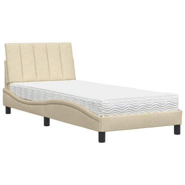 vidaXL Bett mit Matratze "Hanko" Creme 90x200 cm Stoff