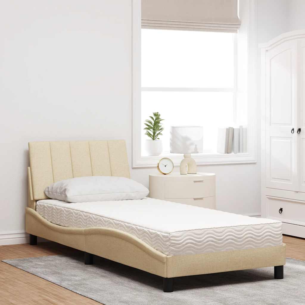 Bett mit Matratze "Hanko" Creme 90x200 cm Stoff