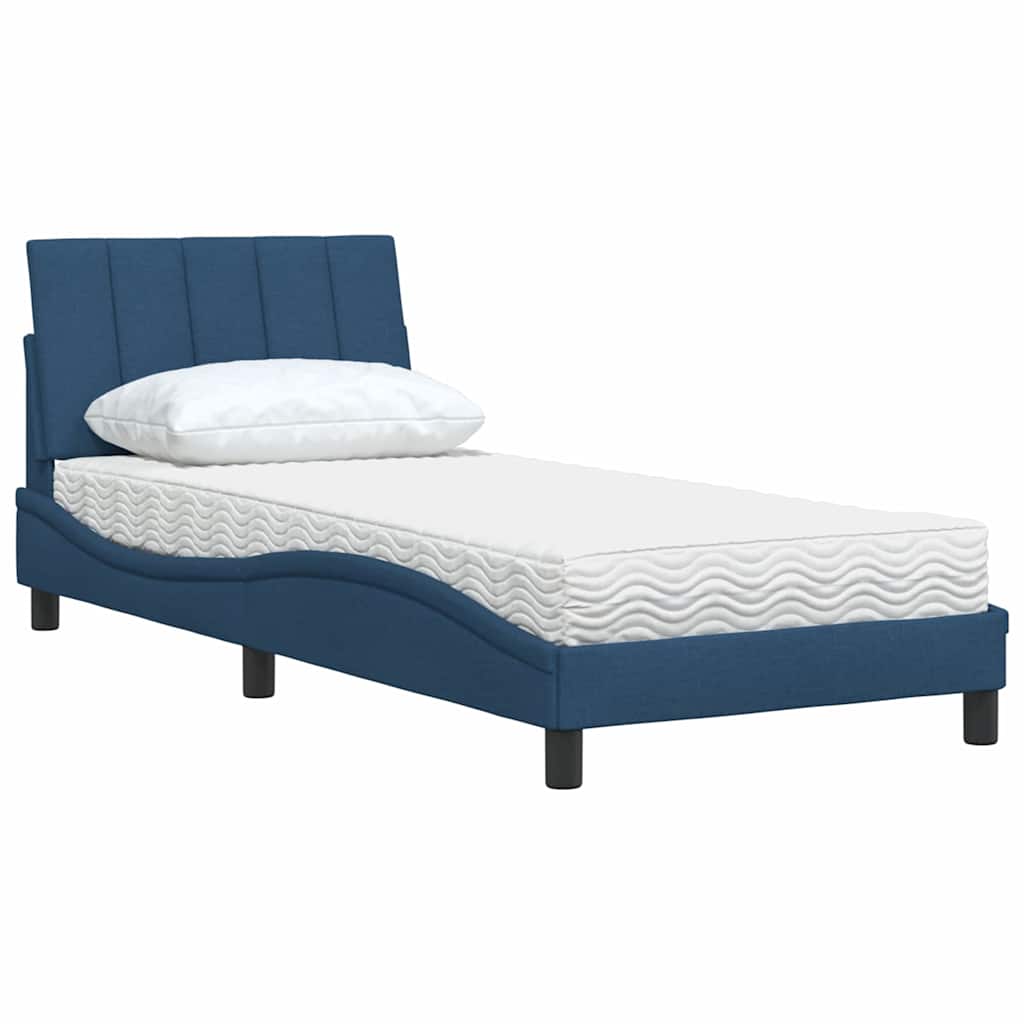 vidaXL Bett mit Matratze "Hanko" Blau 90x200 cm Stoff