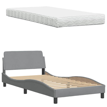 vidaXL Lit avec matelas "Hanko" gris clair 100x200 cm tissu