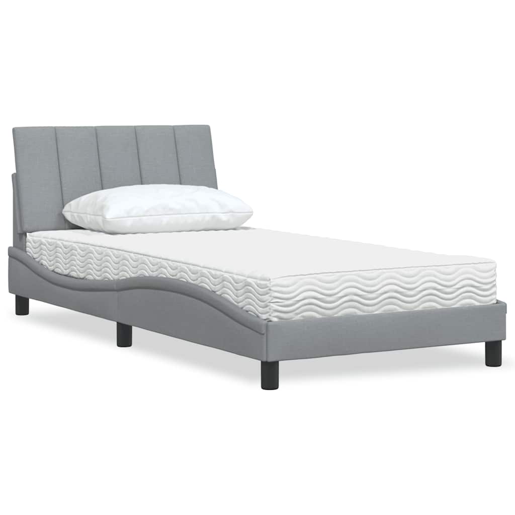 vidaXL Lit avec matelas "Hanko" gris clair 100x200 cm tissu