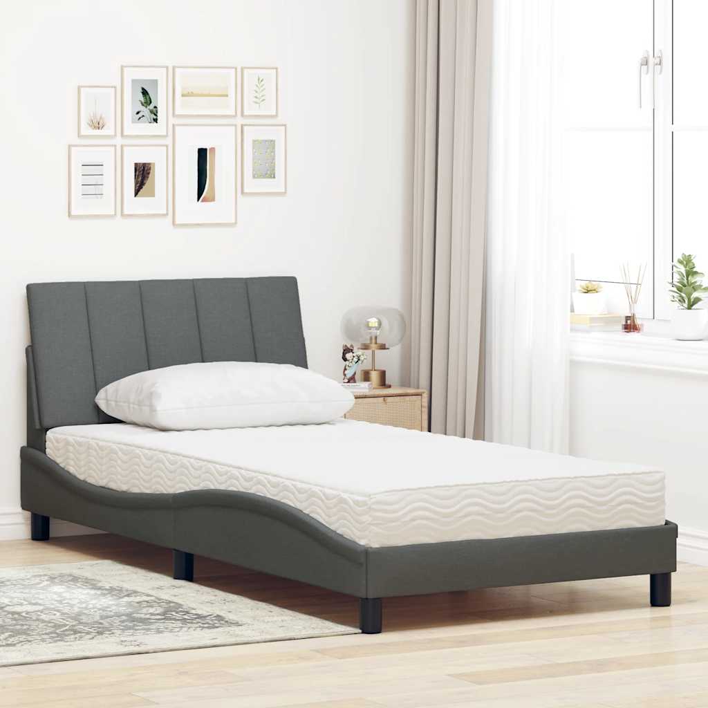 vidaXL Lit avec matelas « Hanko » gris foncé 100x200 cm Tissu