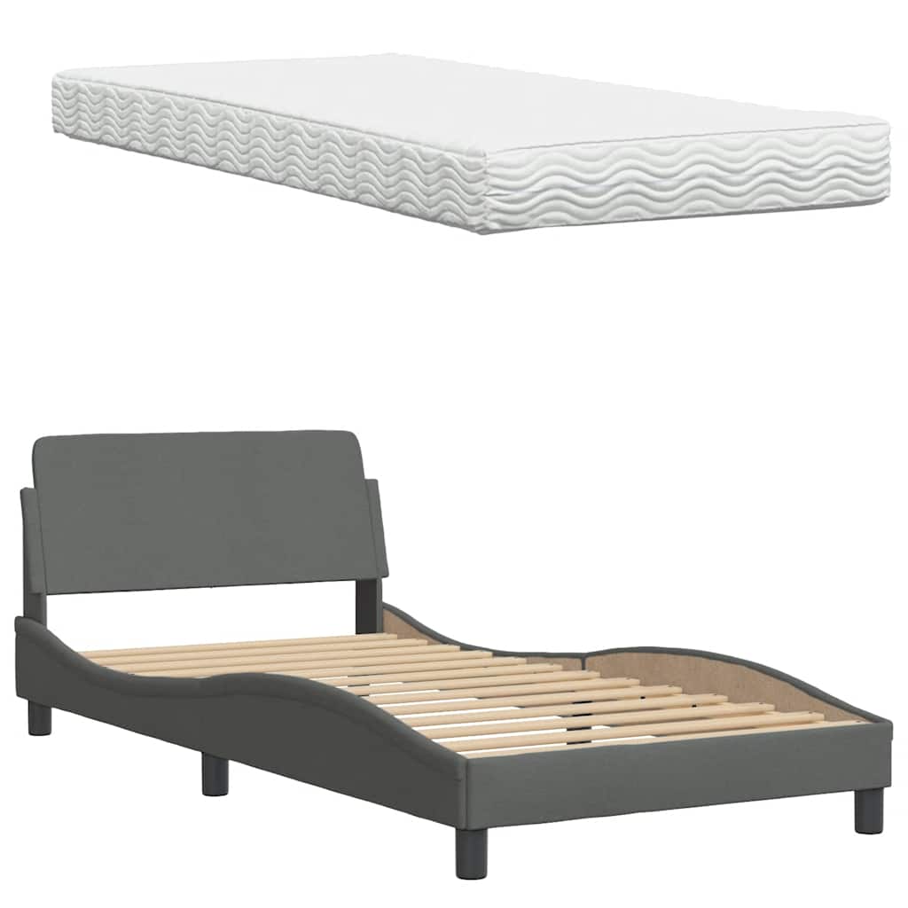 vidaXL Lit avec matelas « Hanko » gris foncé 100x200 cm Tissu