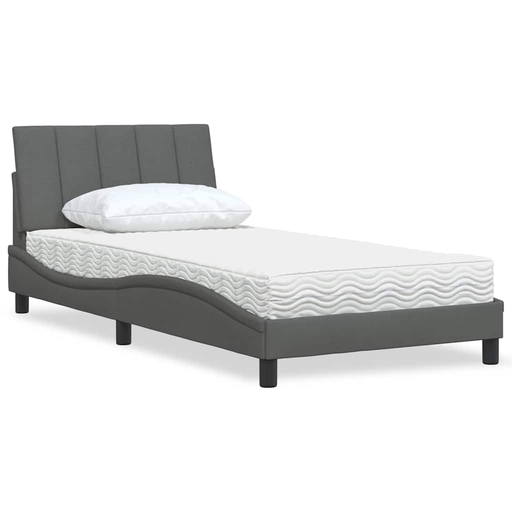 vidaXL Lit avec matelas « Hanko » gris foncé 100x200 cm Tissu
