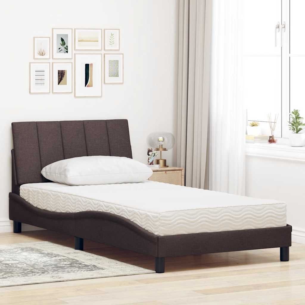 vidaXL Lit avec matelas « Hanko » Marron foncé 100x200 cm Tissu