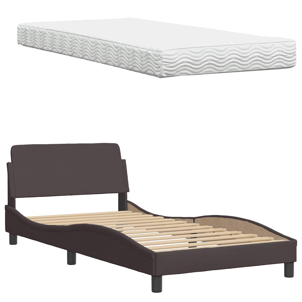 vidaXL Lit avec matelas « Hanko » Marron foncé 100x200 cm Tissu