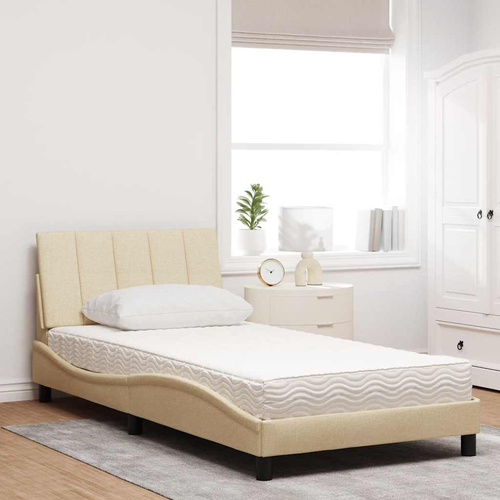 Bett mit Matratze "Hanko" Creme 100x200 cm Stoff
