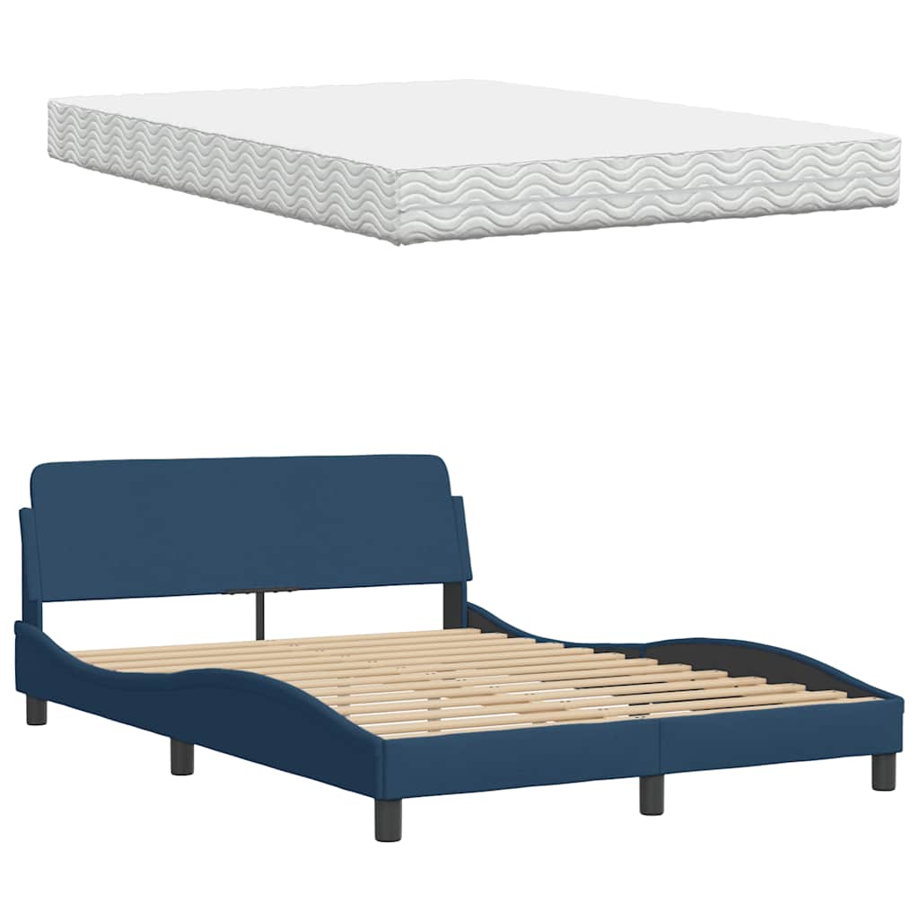 vidaXL Bett mit Matratze "Hanko" Blau 120x200 cm Stoff