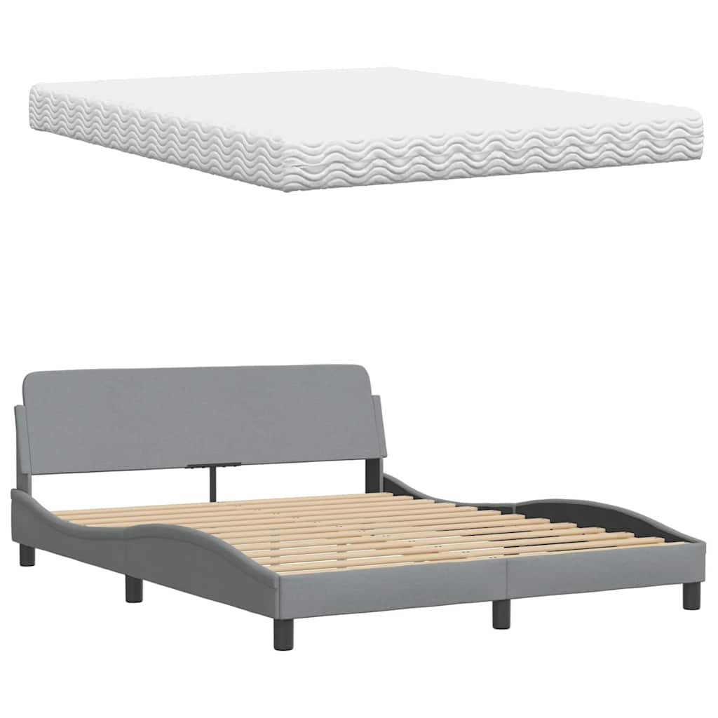 vidaXL Lit avec matelas "Hanko" gris clair 160x200 cm tissu