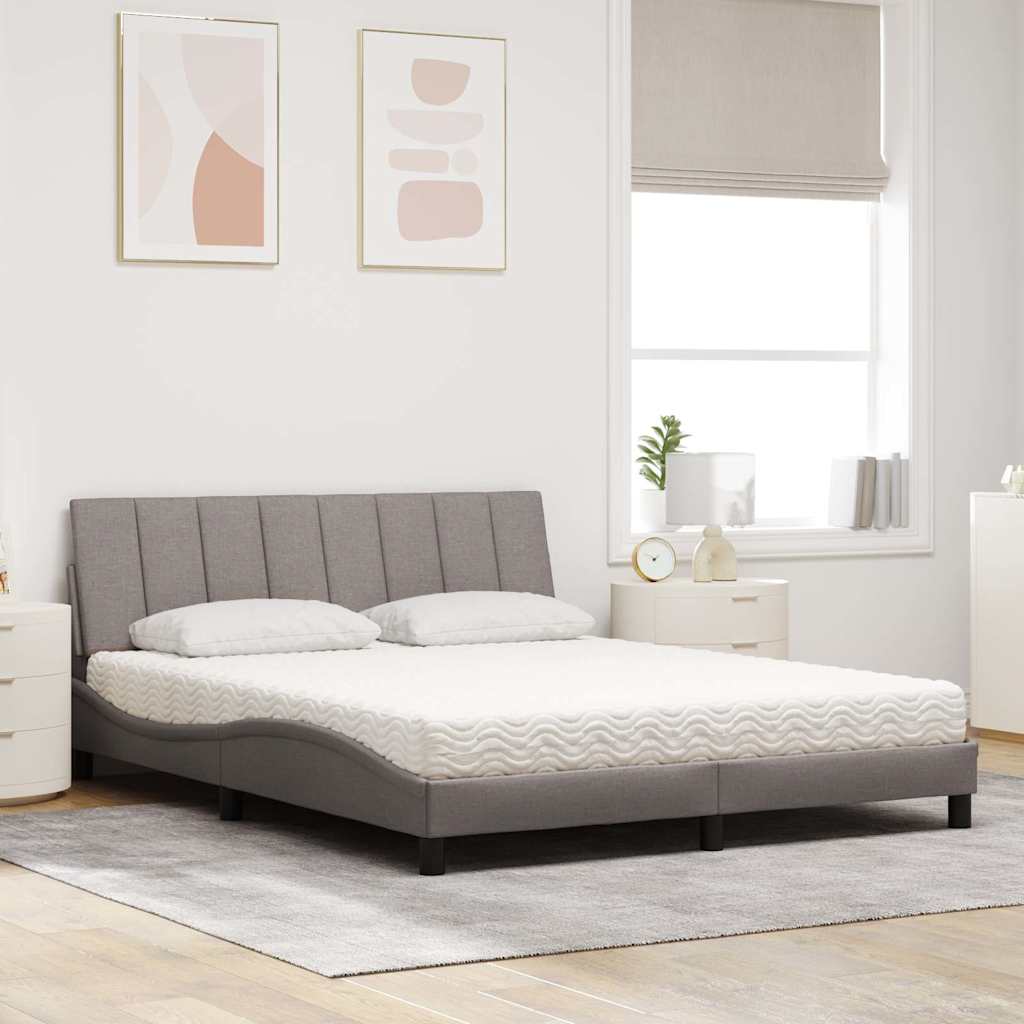 vidaXL Bett mit Matratze "Hanko" Taupe 160x200 cm Stoff