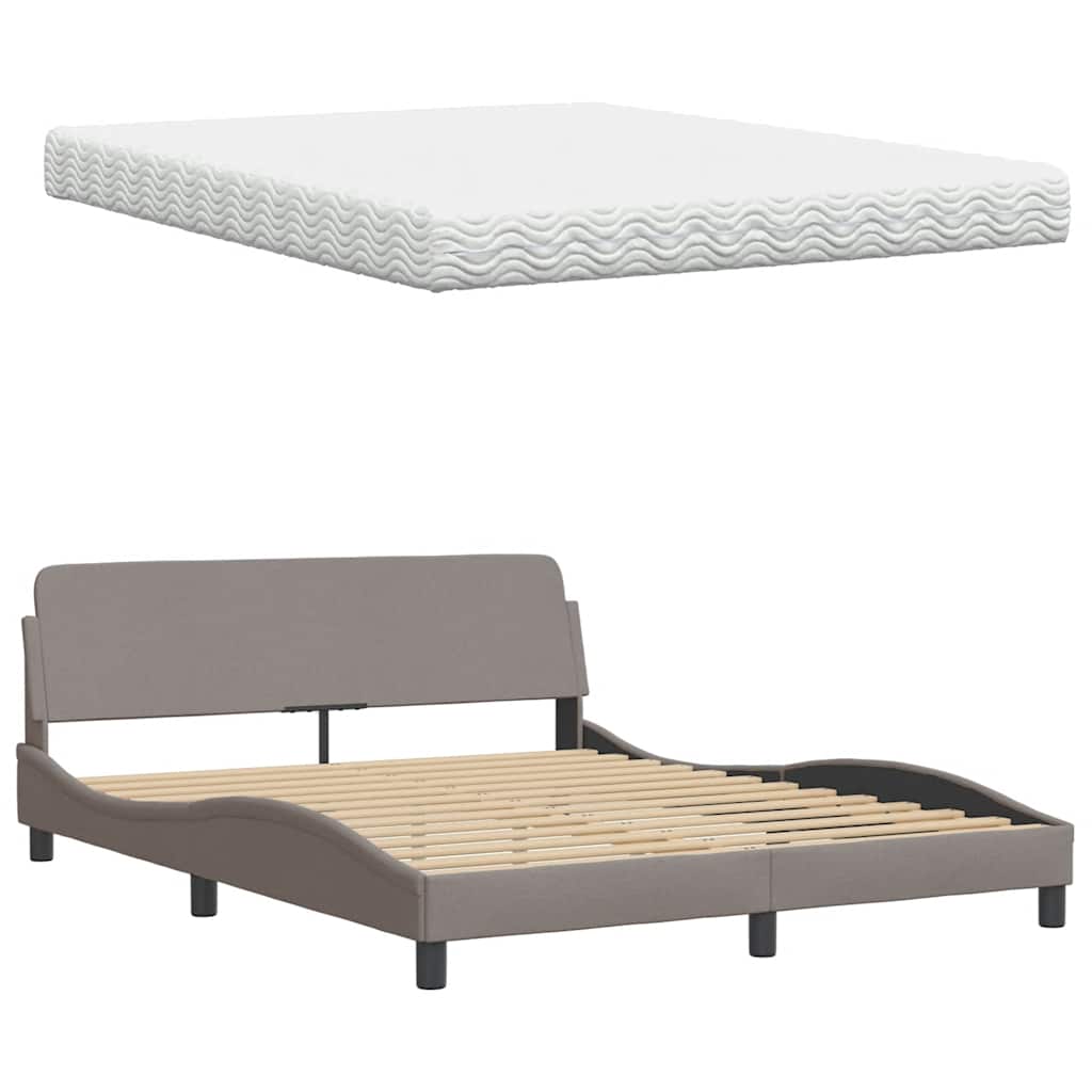 vidaXL Bett mit Matratze "Hanko" Taupe 160x200 cm Stoff