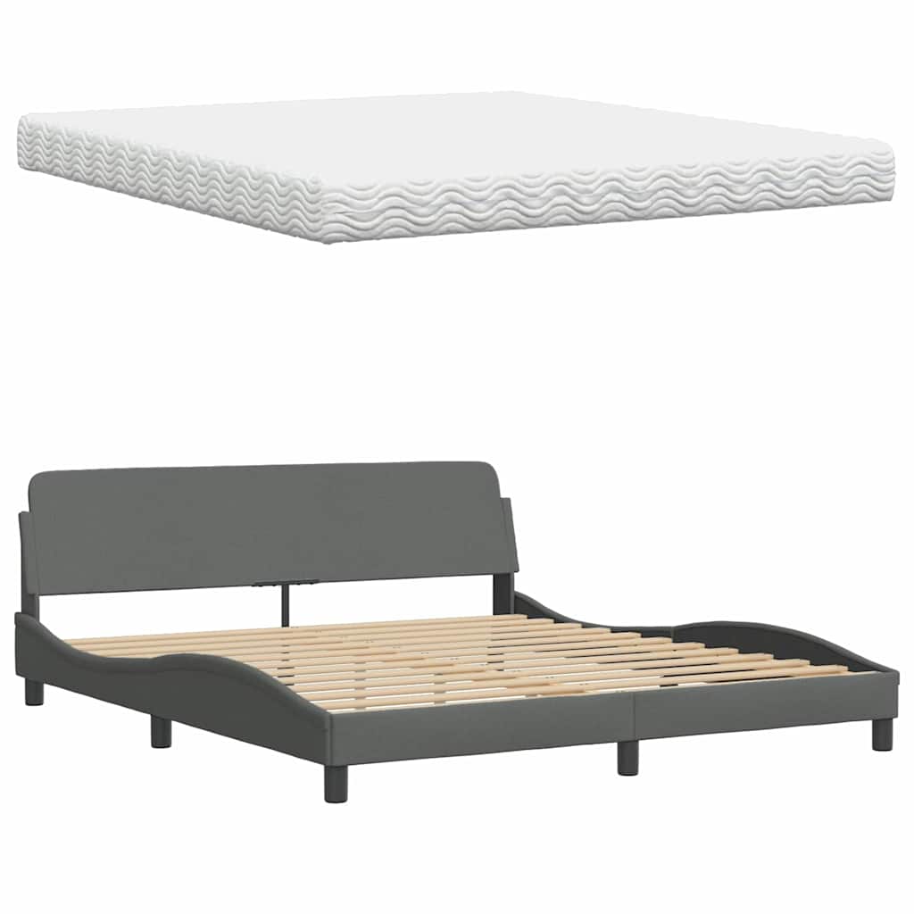 vidaXL Lit avec matelas "Hanko" Gris foncé 180x200 cm Tissu