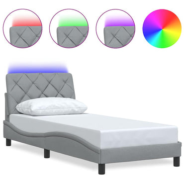 vidaXL Bettgestell mit LED ohne Matratze Hellgrau 90x190 cm Stoff