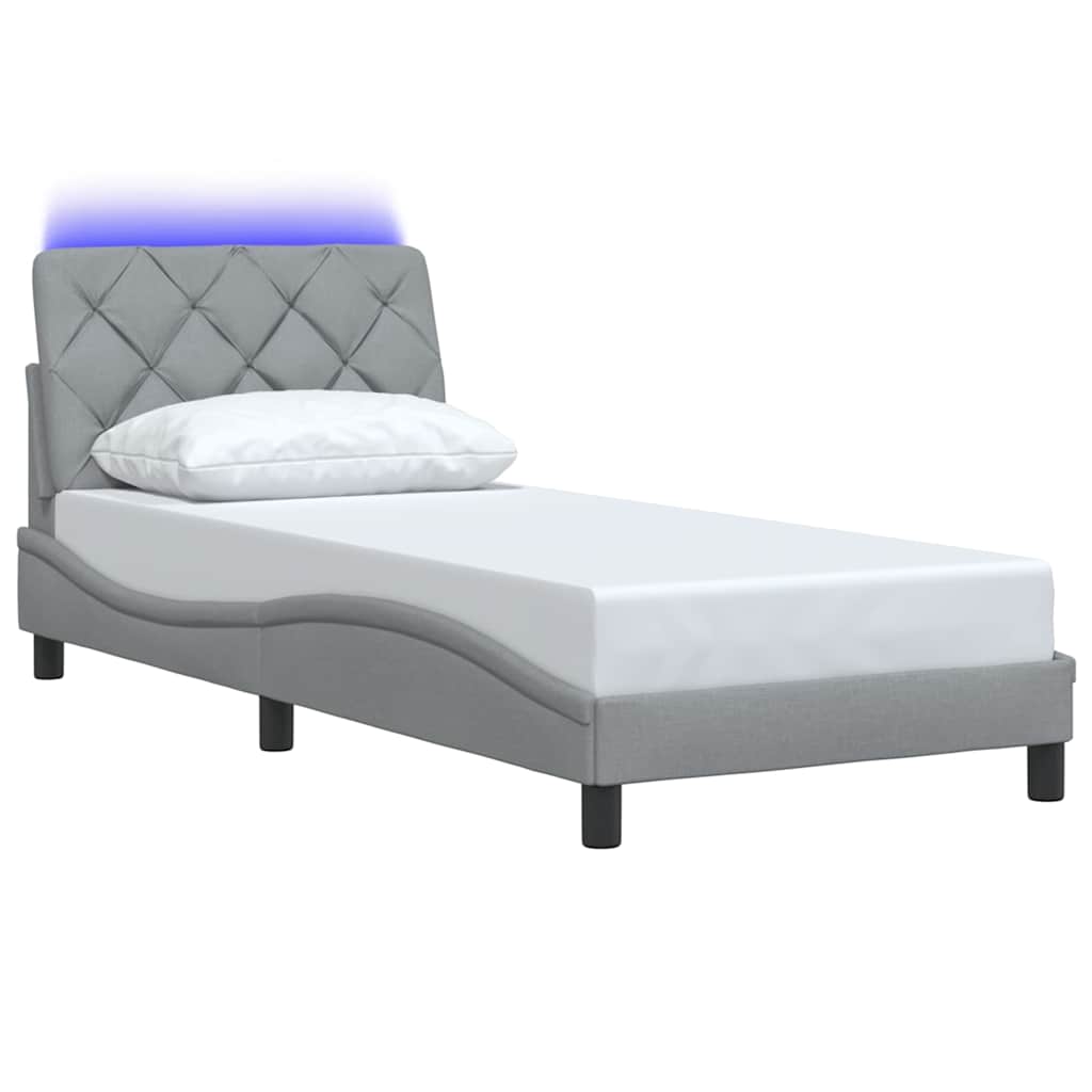vidaXL Bettgestell mit LED ohne Matratze Hellgrau 90x190 cm Stoff