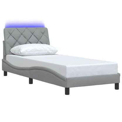 vidaXL Bettgestell mit LED ohne Matratze Hellgrau 90x190 cm Stoff