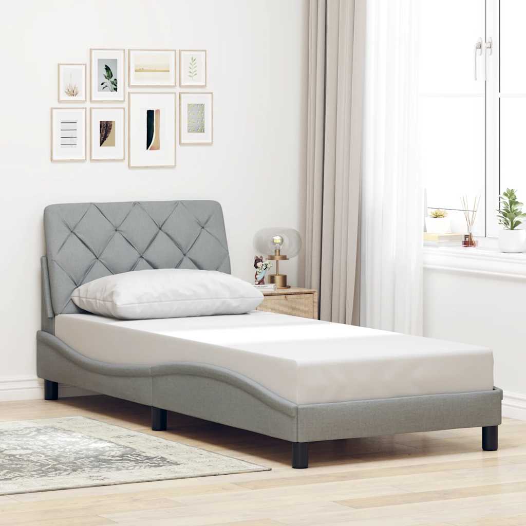 vidaXL Bettgestell mit LED ohne Matratze Hellgrau 90x190 cm Stoff