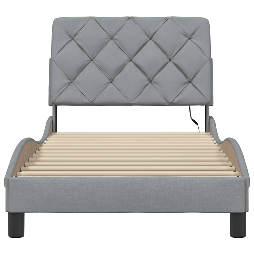 vidaXL Bettgestell mit LED ohne Matratze Hellgrau 90x190 cm Stoff