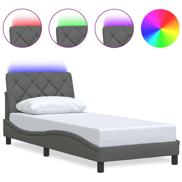 vidaXL Bettgestell mit LED ohne Matratze Dunkelgrau 90x190 cm Stoff