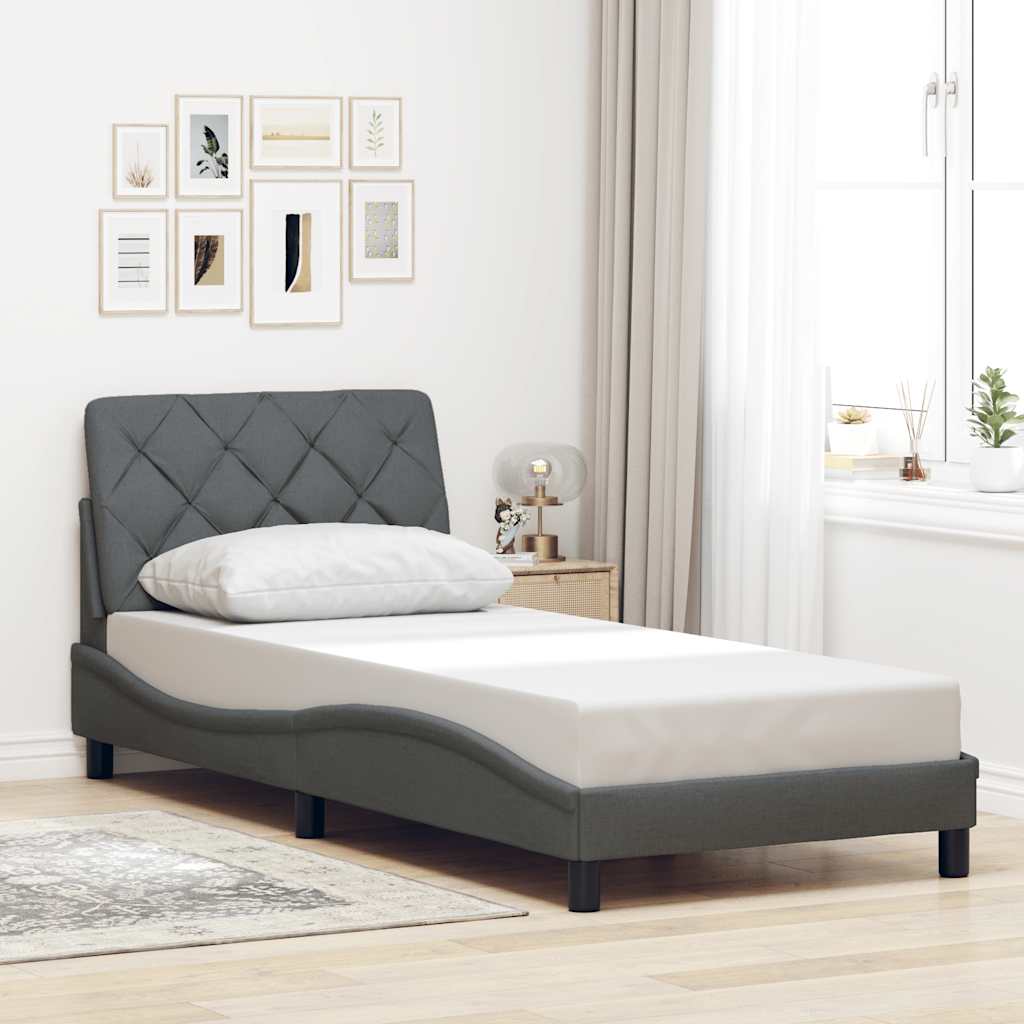 vidaXL Bettgestell mit LED ohne Matratze Dunkelgrau 90x190 cm Stoff