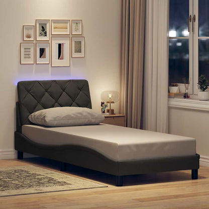 vidaXL Bettgestell mit LED ohne Matratze Dunkelgrau 90x200 cm Stoff