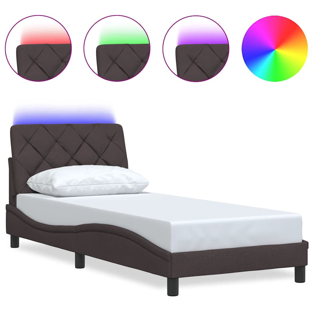 vidaXL Bettgestell mit LED ohne Matratze Dunkelbraun 90x200 cm Stoff