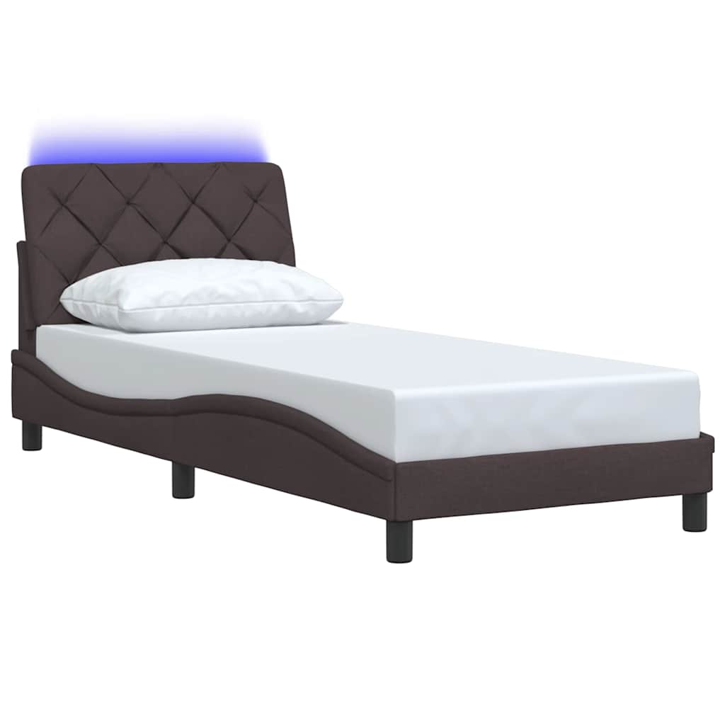vidaXL Bettgestell mit LED ohne Matratze Dunkelbraun 90x200 cm Stoff