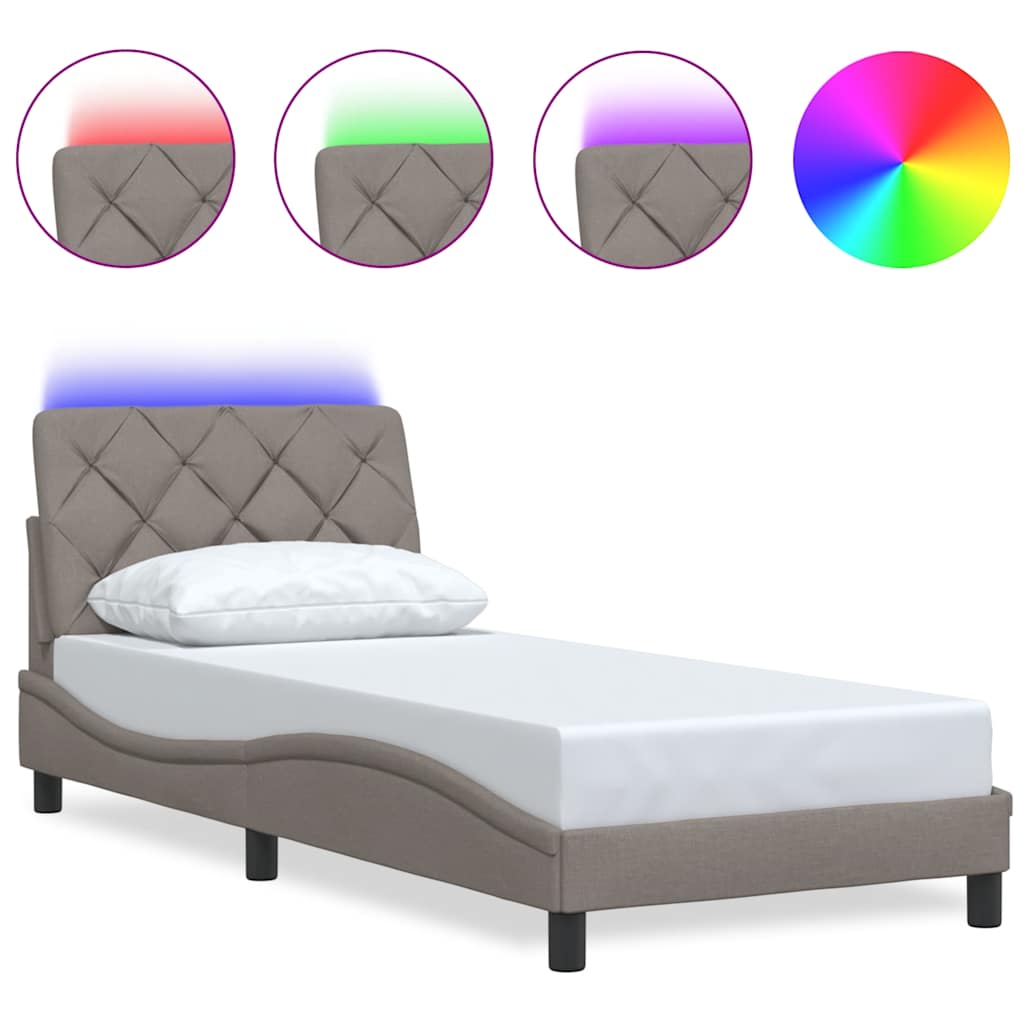 vidaXL Bettgestell mit LED ohne Matratze Taupe 90x200 cm Stoff