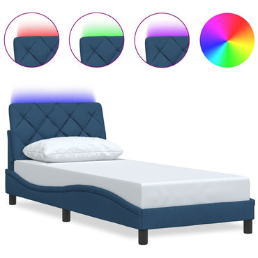vidaXL Bettgestell mit LED ohne Matratze Blau 90x200 cm Stoff