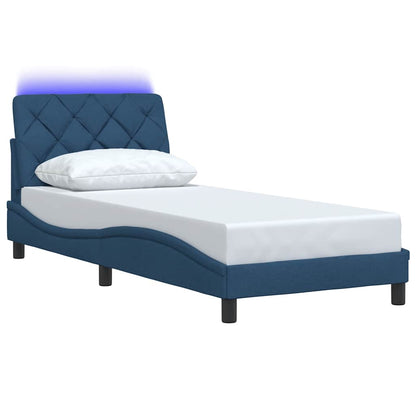 vidaXL Bettgestell mit LED ohne Matratze Blau 90x200 cm Stoff
