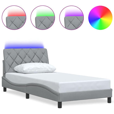 vidaXL Bettgestell mit LED ohne Matratze Hellgrau 100x200 cm Stoff