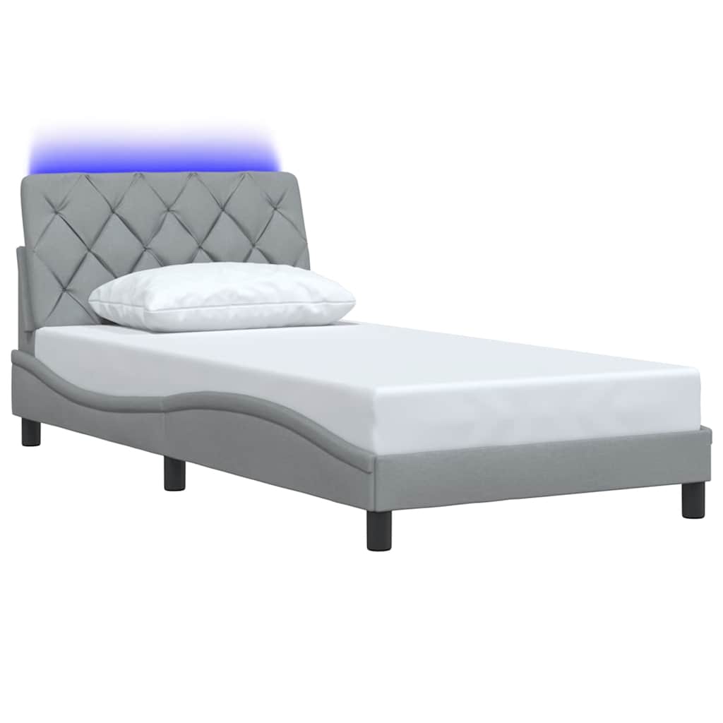vidaXL Bettgestell mit LED ohne Matratze Hellgrau 100x200 cm Stoff