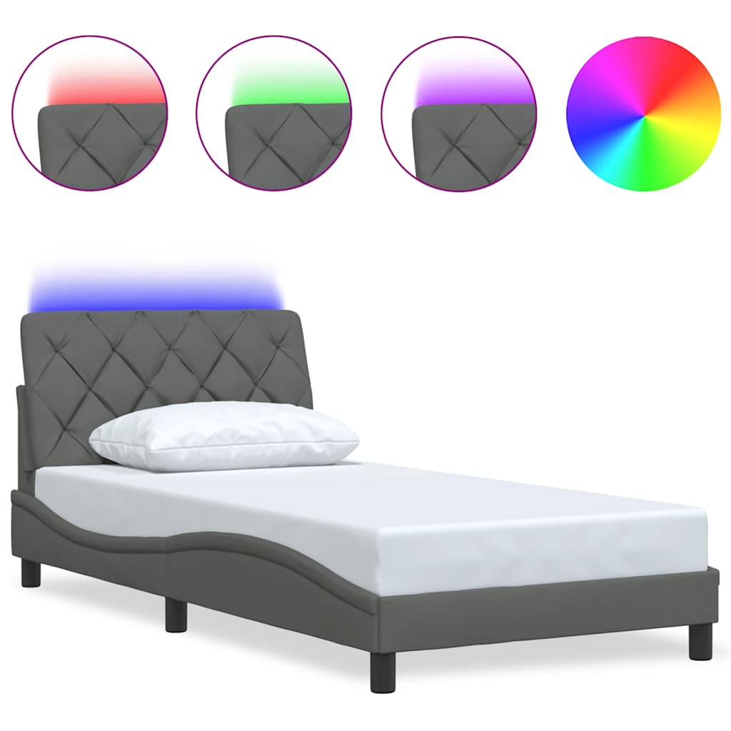 vidaXL Bettgestell mit LED ohne Matratze Dunkelgrau 100x200 cm Stoff