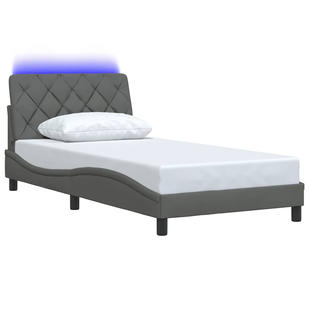 vidaXL Bettgestell mit LED ohne Matratze Dunkelgrau 100x200 cm Stoff