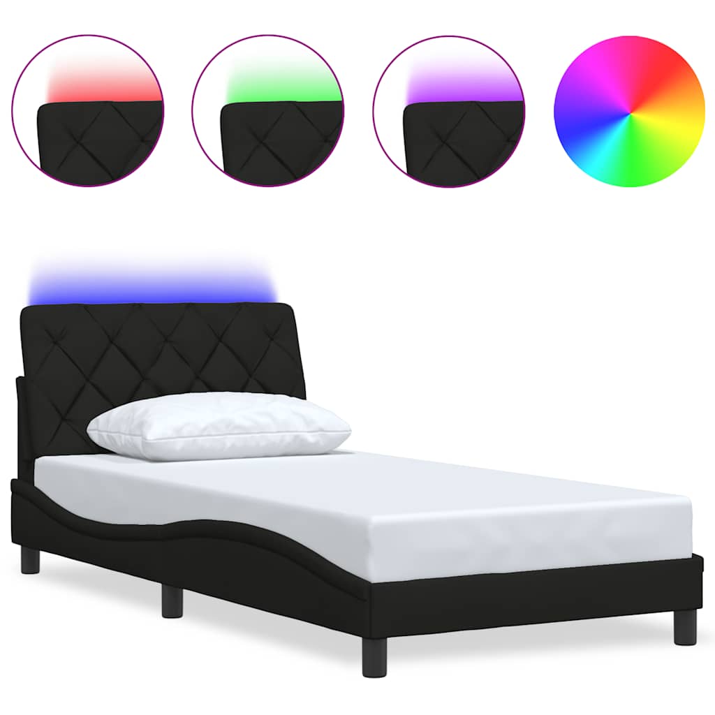 vidaXL Bettgestell mit LED ohne Matratze Schwarz 100x200 cm Stoff