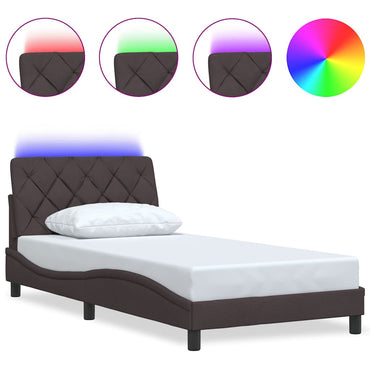 vidaXL Bettgestell mit LED ohne Matratze Dunkelbraun 100x200 cm Stoff