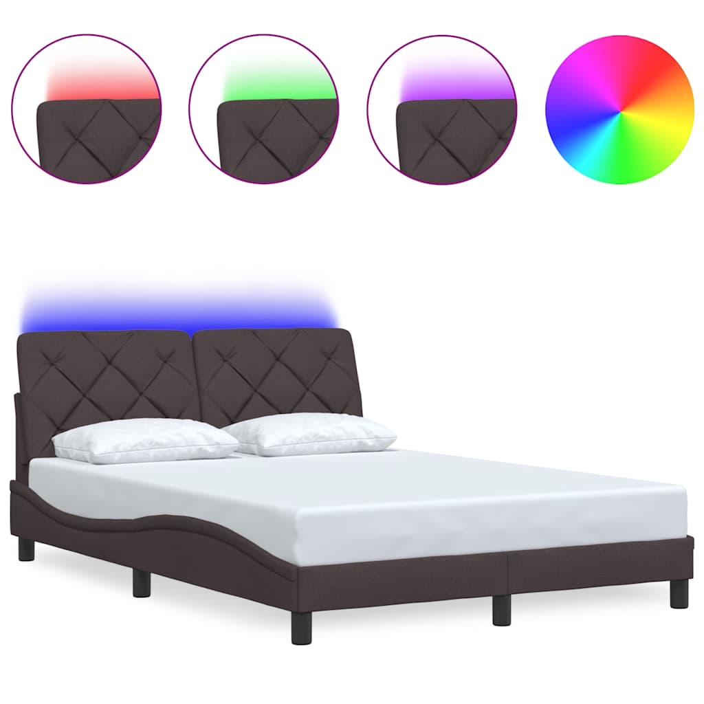 vidaXL Bettgestell mit LED ohne Matratze Dunkelbraun 120x200 cm Stoff