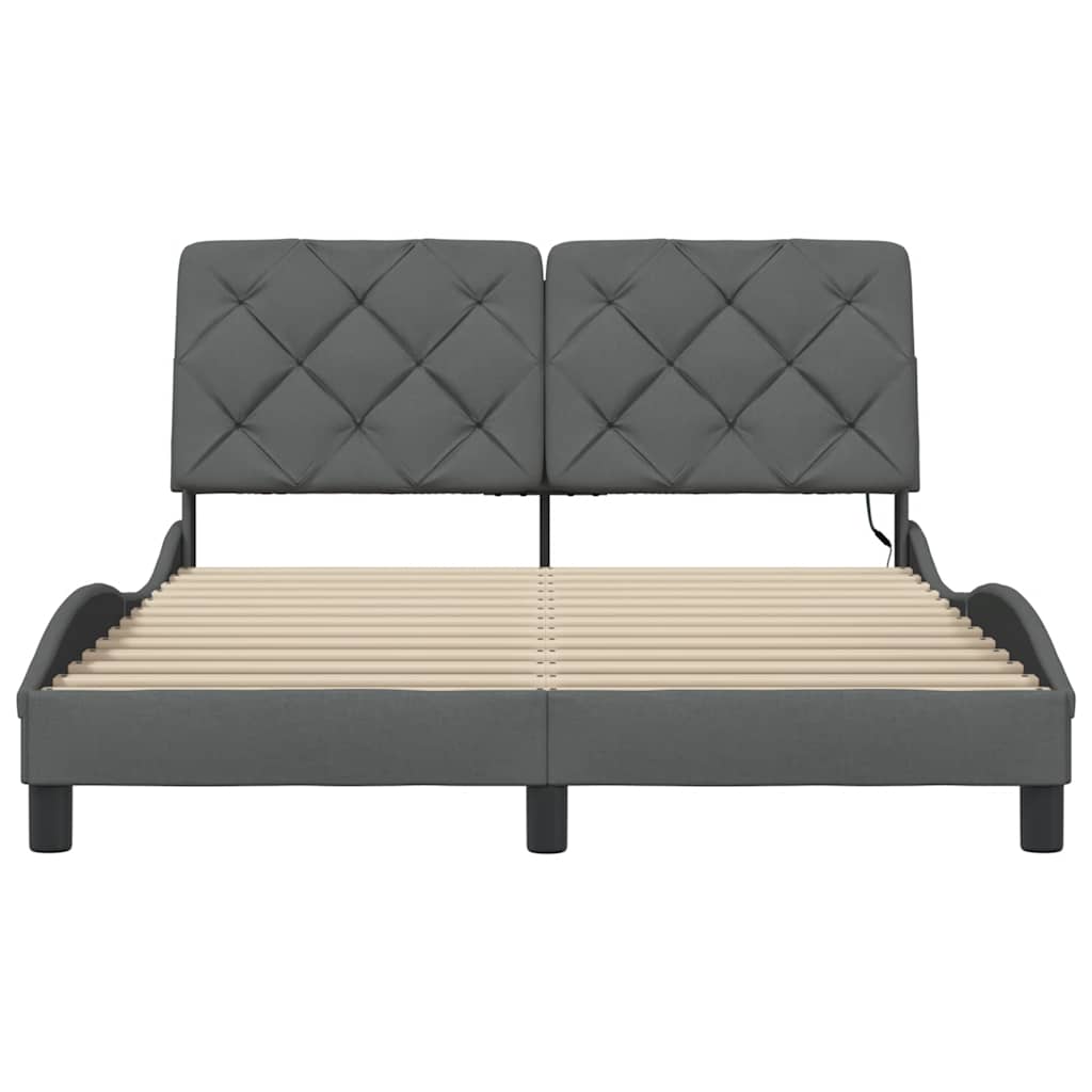 vidaXL Bettgestell mit LED ohne Matratze Dunkelgrau 140x190 cm Stoff