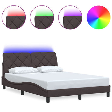 vidaXL Bettgestell mit LED ohne Matratze Dunkelbraun 140x190 cm Stoff