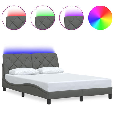 vidaXL Bettgestell mit LED ohne Matratze Dunkelgrau 140x200 cm Stoff