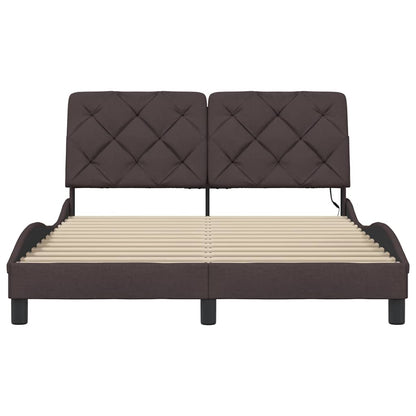 Bettgestell mit LED ohne Matratze Dunkelbraun 140x200 cm Stoff