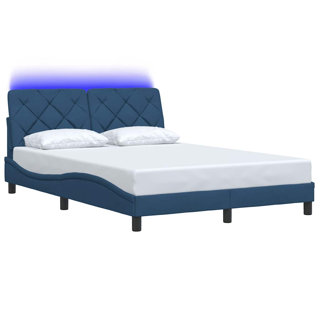 vidaXL Bettgestell mit LED ohne Matratze Blau 140x200 cm Stoff