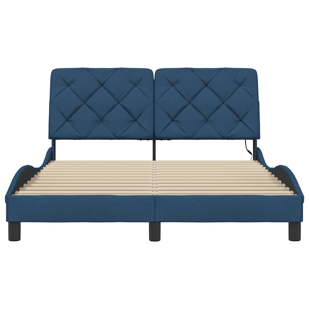 vidaXL Bettgestell mit LED ohne Matratze Blau 140x200 cm Stoff