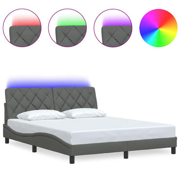 vidaXL Bettgestell mit LED ohne Matratze Dunkelgrau 160x200 cm Stoff