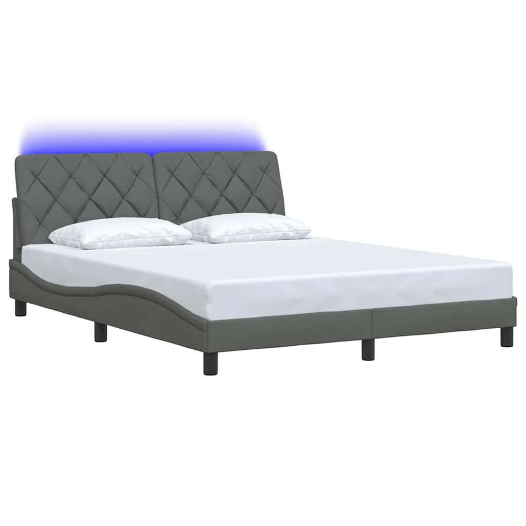 vidaXL Bettgestell mit LED ohne Matratze Dunkelgrau 160x200 cm Stoff