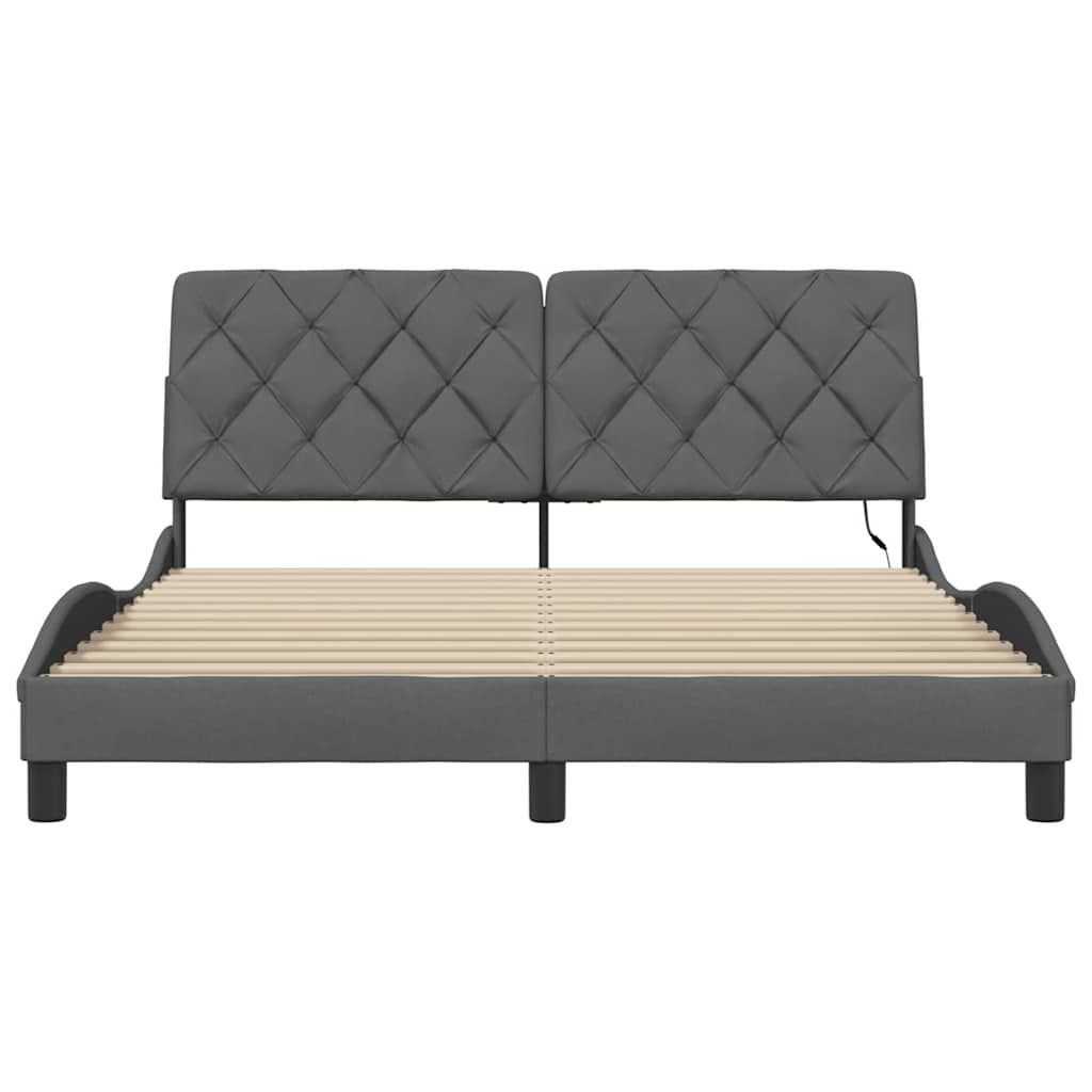 vidaXL Bettgestell mit LED ohne Matratze Dunkelgrau 160x200 cm Stoff